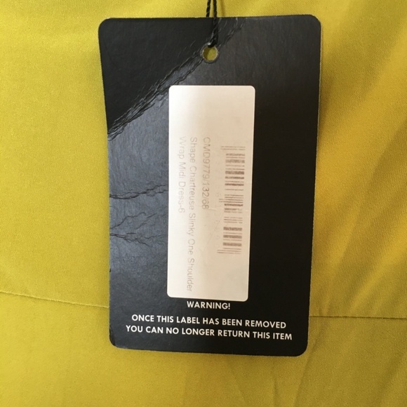 NWT PrettyLittleThing Shape Chartreuse Slinky One Shoulder Wrap Midi Dress 2 - Picture 6 of 6